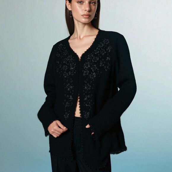 VTG PARIS SMITH Holiday Bead and Ribbon Embellished Sweater SZ M - Picture 2 of 7